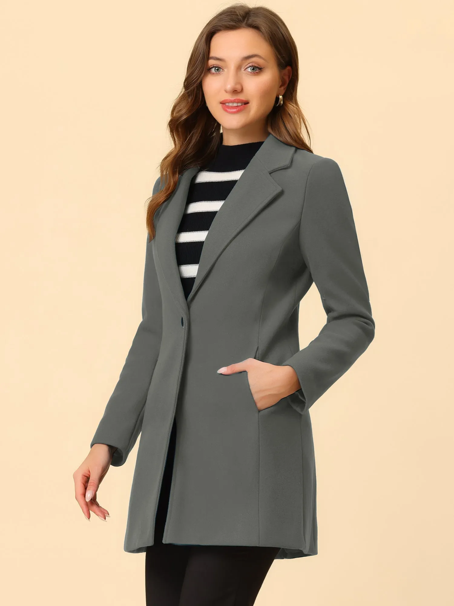 Notched Lapel Long Sleeve Buttoned Pea Coat