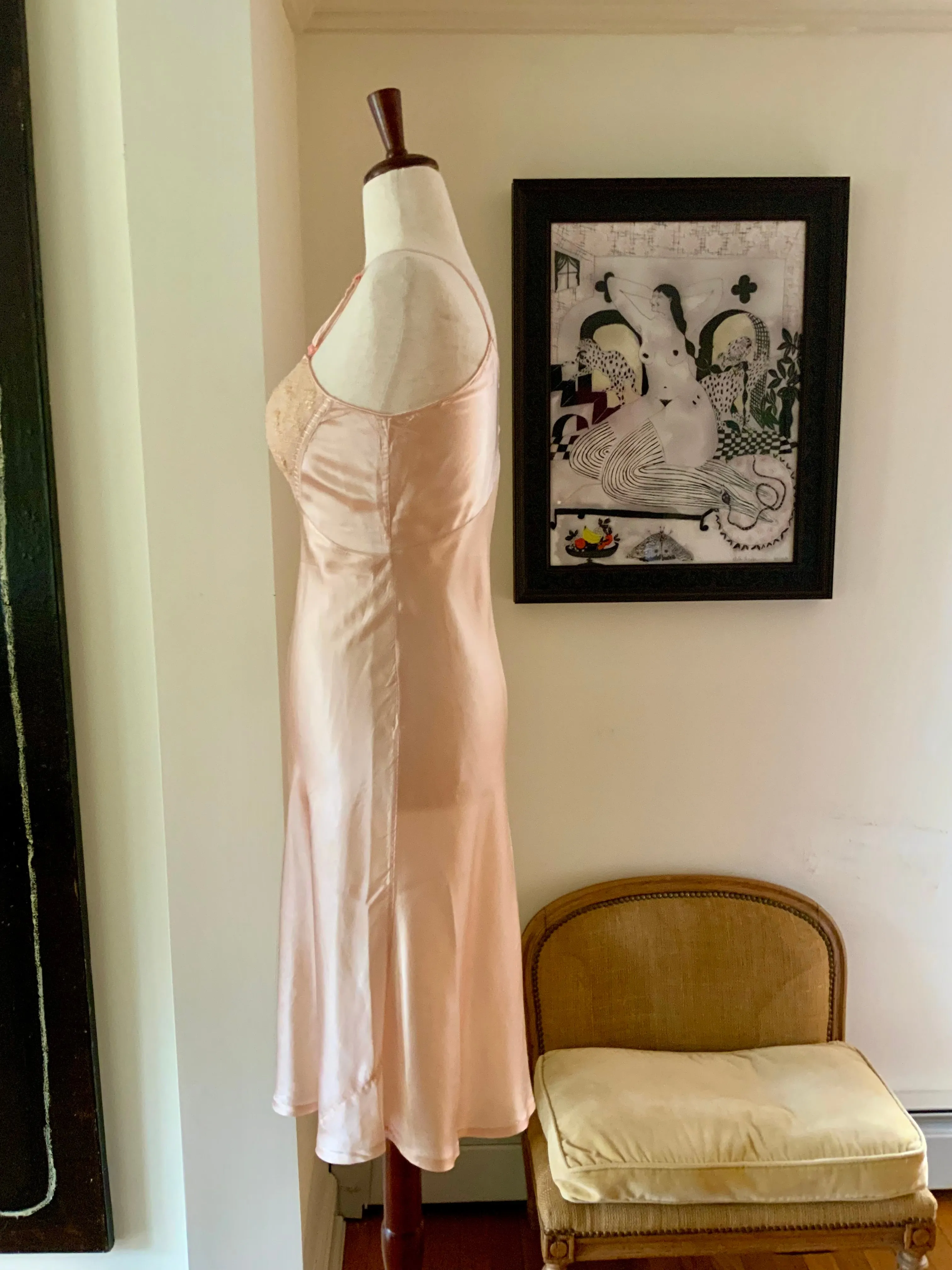 Pink Satin Slip Dress - 40s