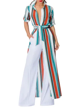 "Venice" Stripe Button-Down Maxi Shirtdress