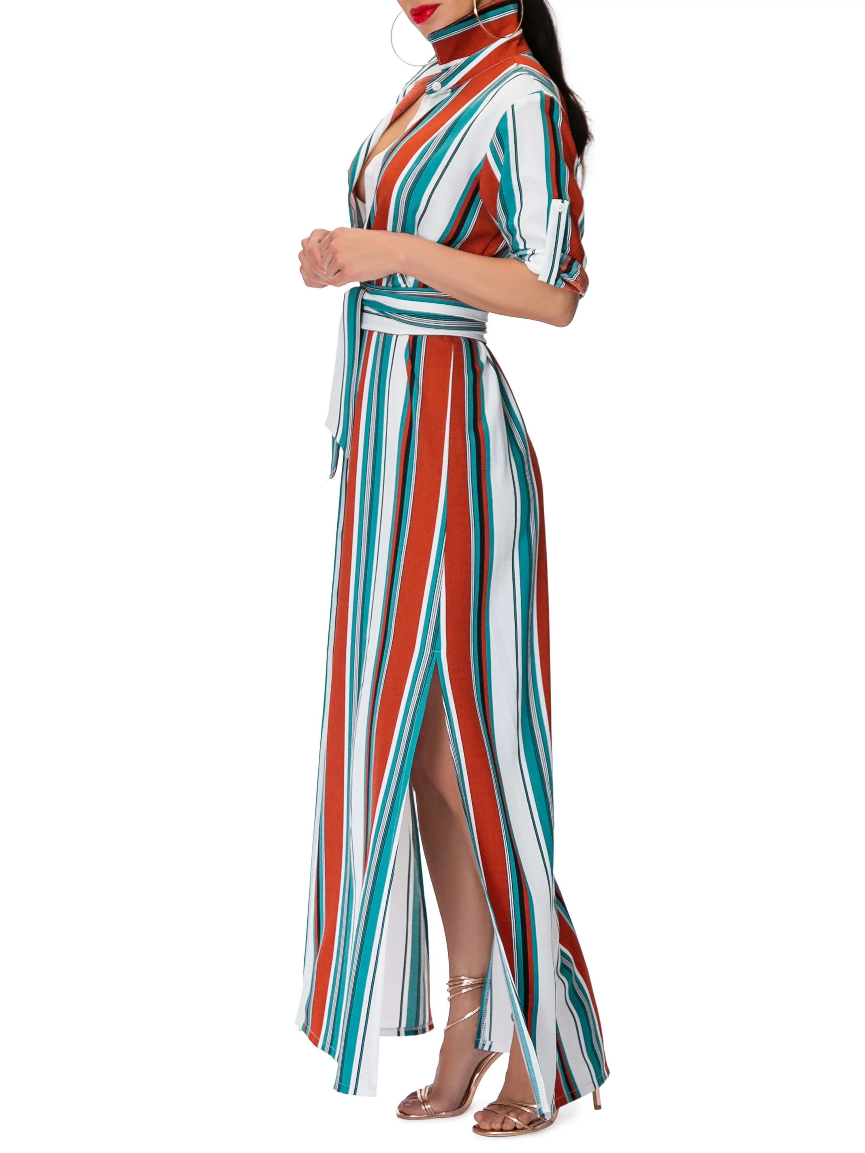 "Venice" Stripe Button-Down Maxi Shirtdress