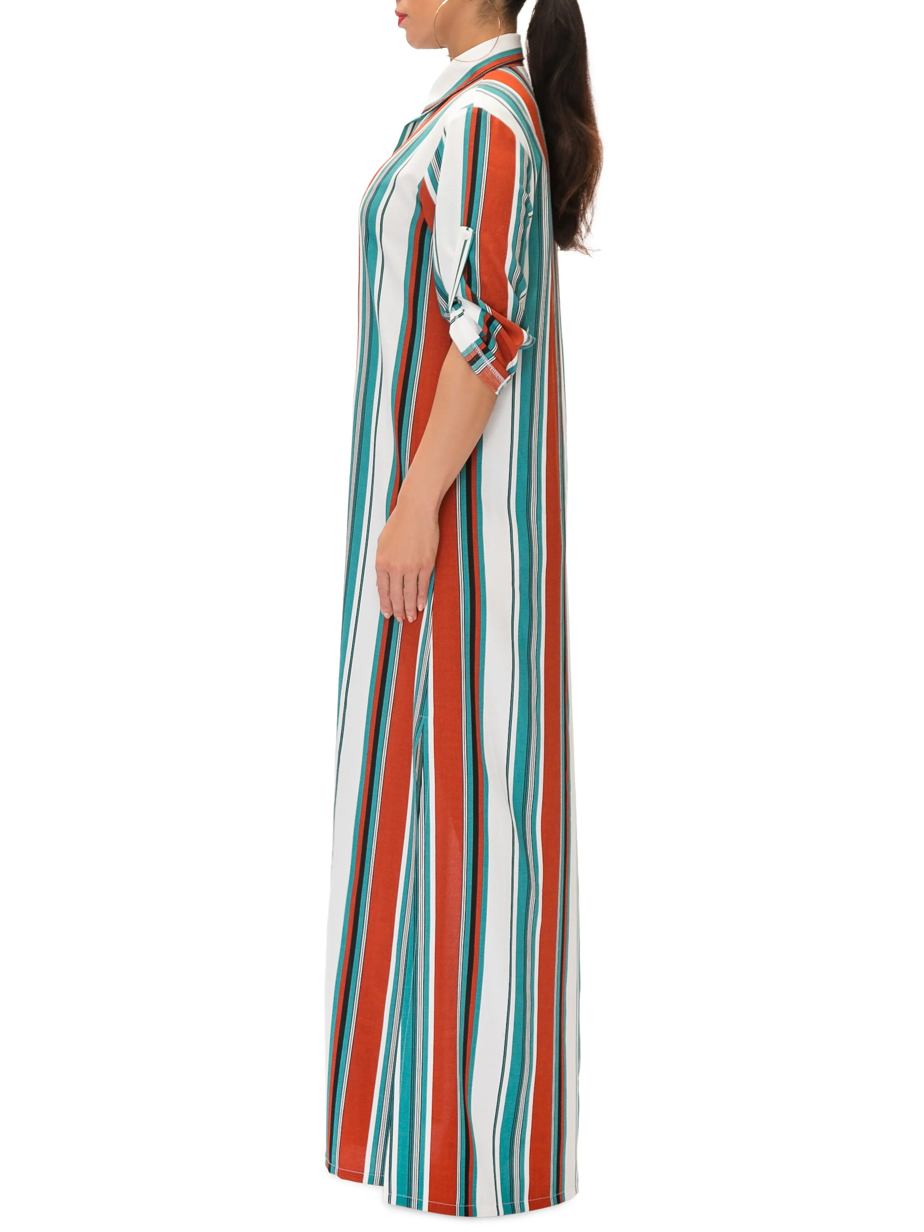 "Venice" Stripe Button-Down Maxi Shirtdress