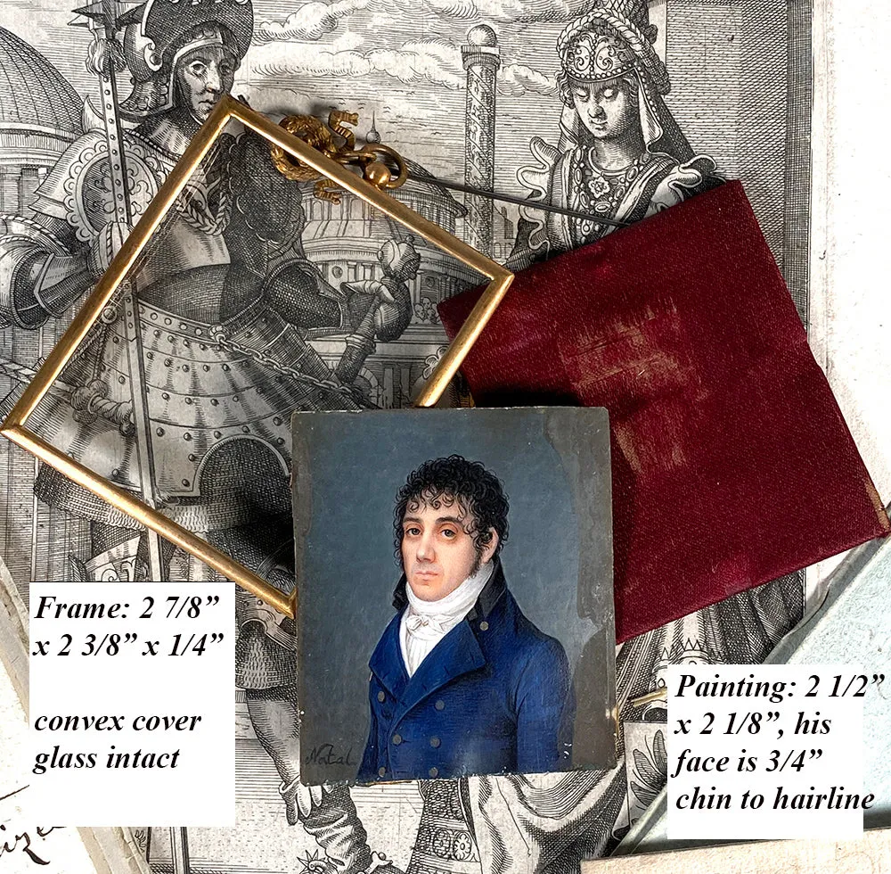 Rare 18th Century Antique French Portrait Miniature, Incroyable et Merveilleuses, Handsome Man