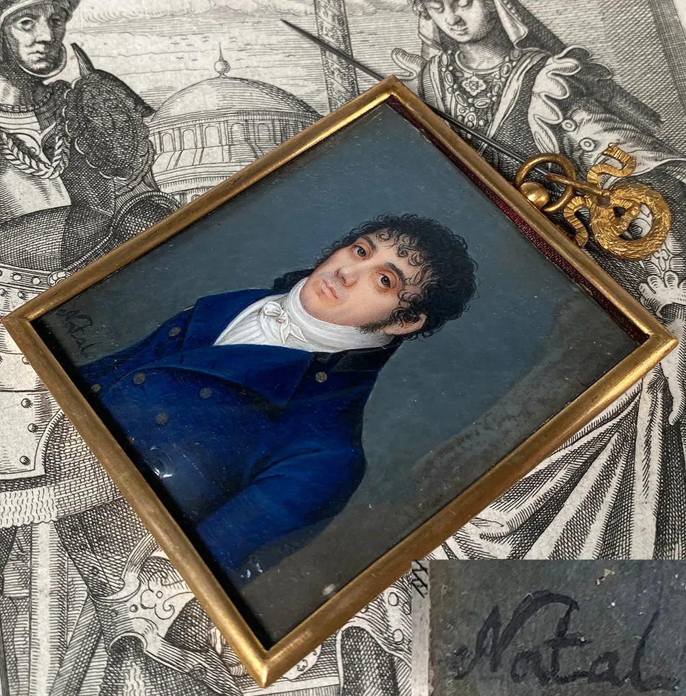 Rare 18th Century Antique French Portrait Miniature, Incroyable et Merveilleuses, Handsome Man