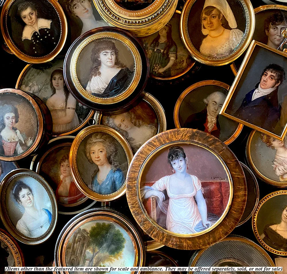 Rare 18th Century Antique French Portrait Miniature, Incroyable et Merveilleuses, Handsome Man
