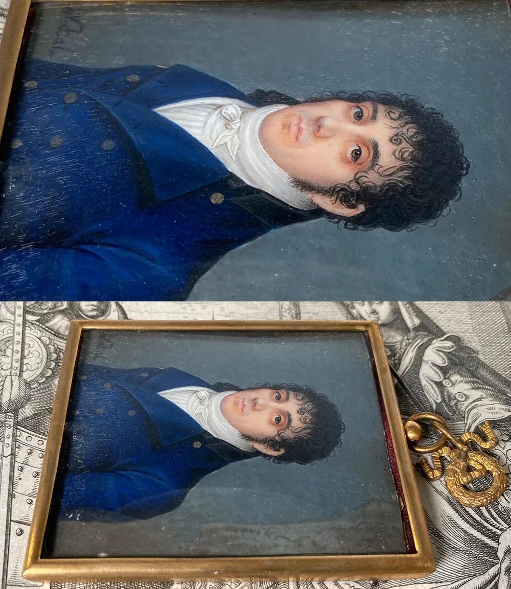Rare 18th Century Antique French Portrait Miniature, Incroyable et Merveilleuses, Handsome Man