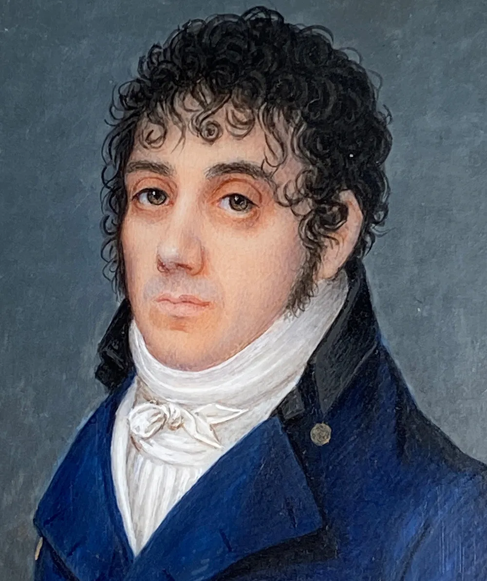 Rare 18th Century Antique French Portrait Miniature, Incroyable et Merveilleuses, Handsome Man