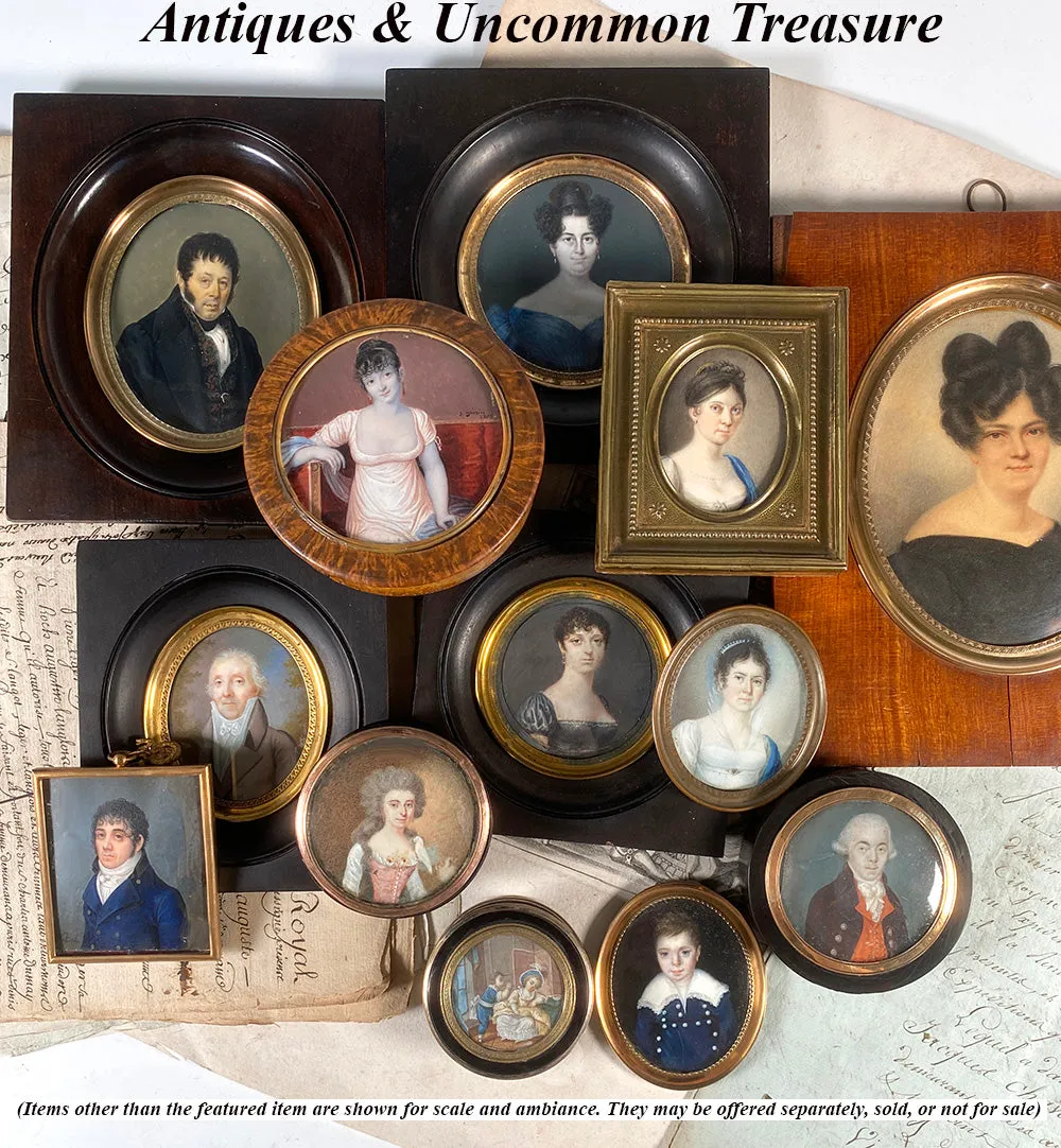 Rare 18th Century Antique French Portrait Miniature, Incroyable et Merveilleuses, Handsome Man