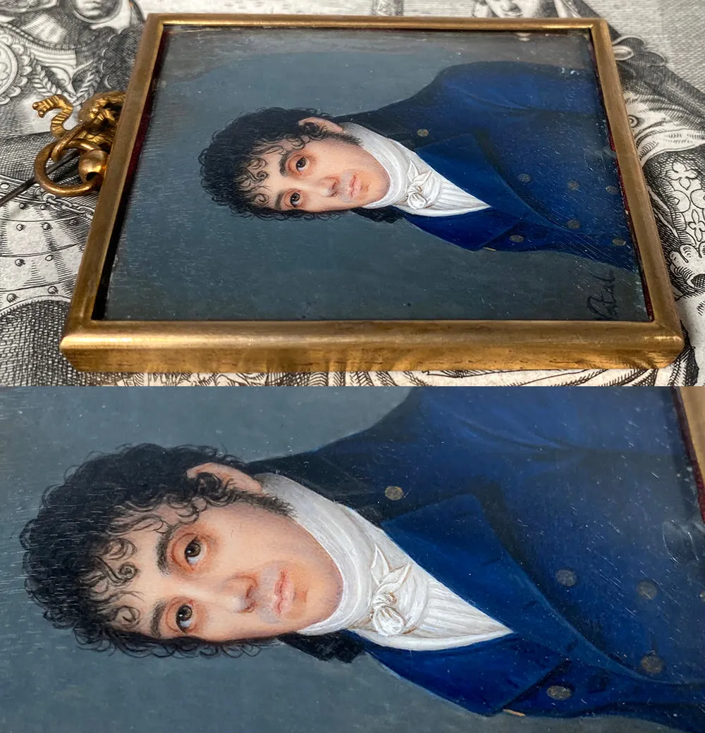 Rare 18th Century Antique French Portrait Miniature, Incroyable et Merveilleuses, Handsome Man