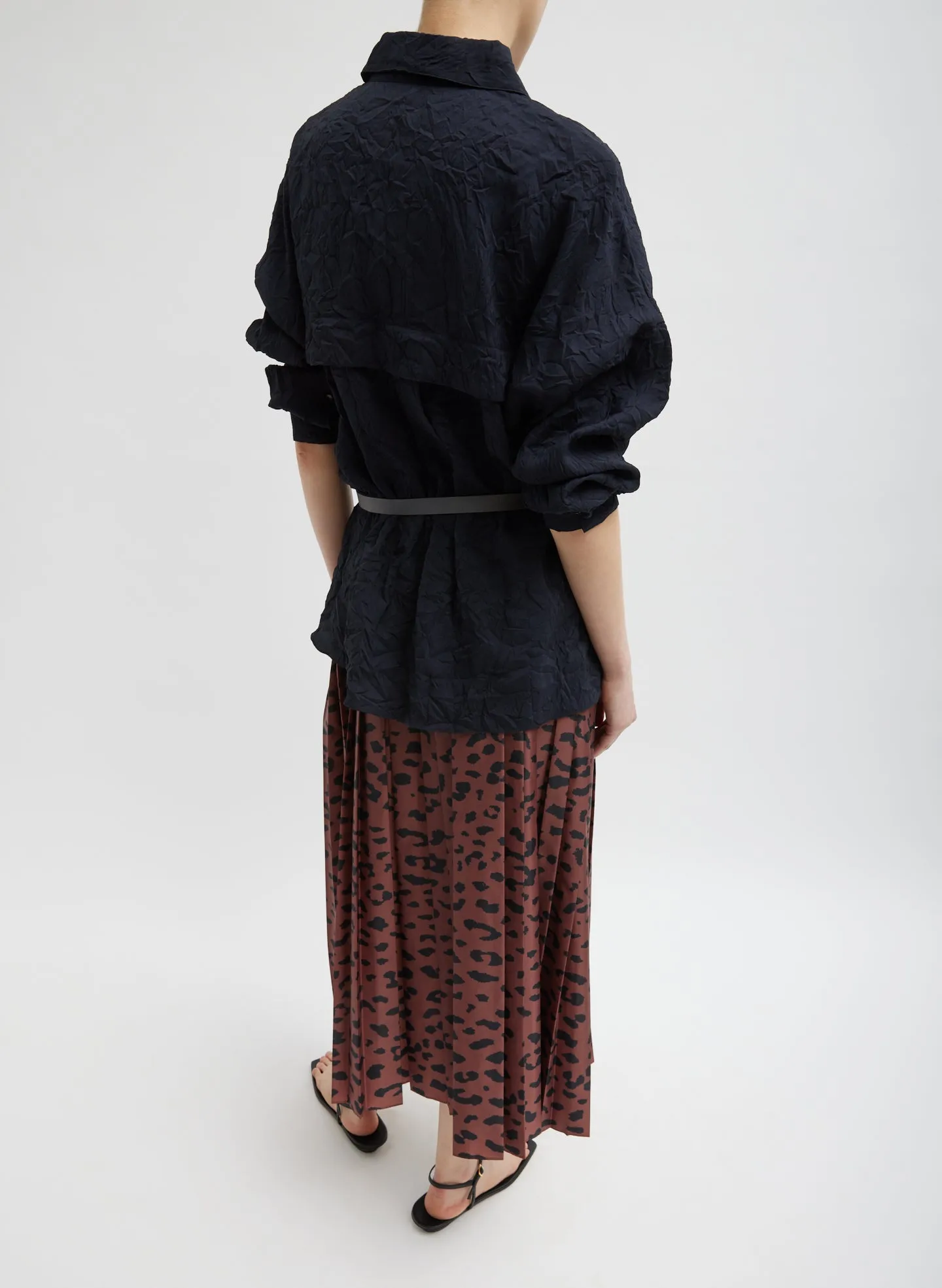 Recycled Sporty Nylon Cheetah Pleated Pull On Skirt