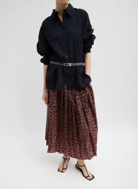 Recycled Sporty Nylon Cheetah Pleated Pull On Skirt