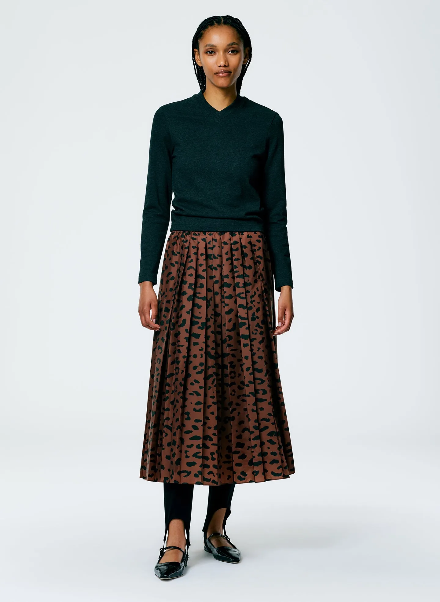 Recycled Sporty Nylon Cheetah Pleated Pull On Skirt