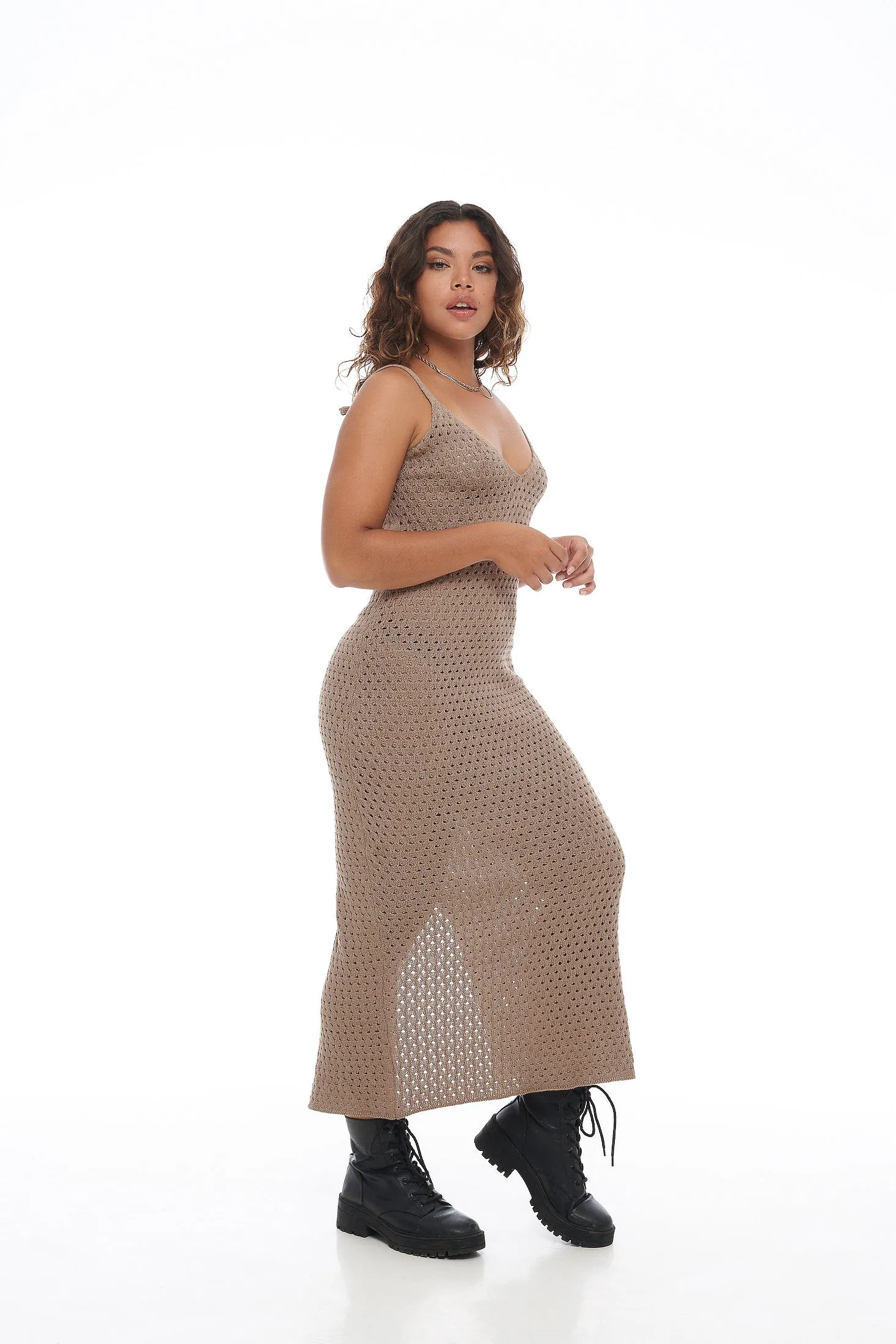 Sam Knitted Maxi Dress - Brown