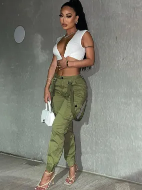 Solid Army Ankle Green Pants
