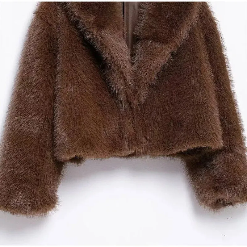 Street Women's Long Fluffy Fur Coat With Belt Slim Lapel Long Sleeve Thicken Overcoat 2024 Winter Lady Elegant Luxury Outwear