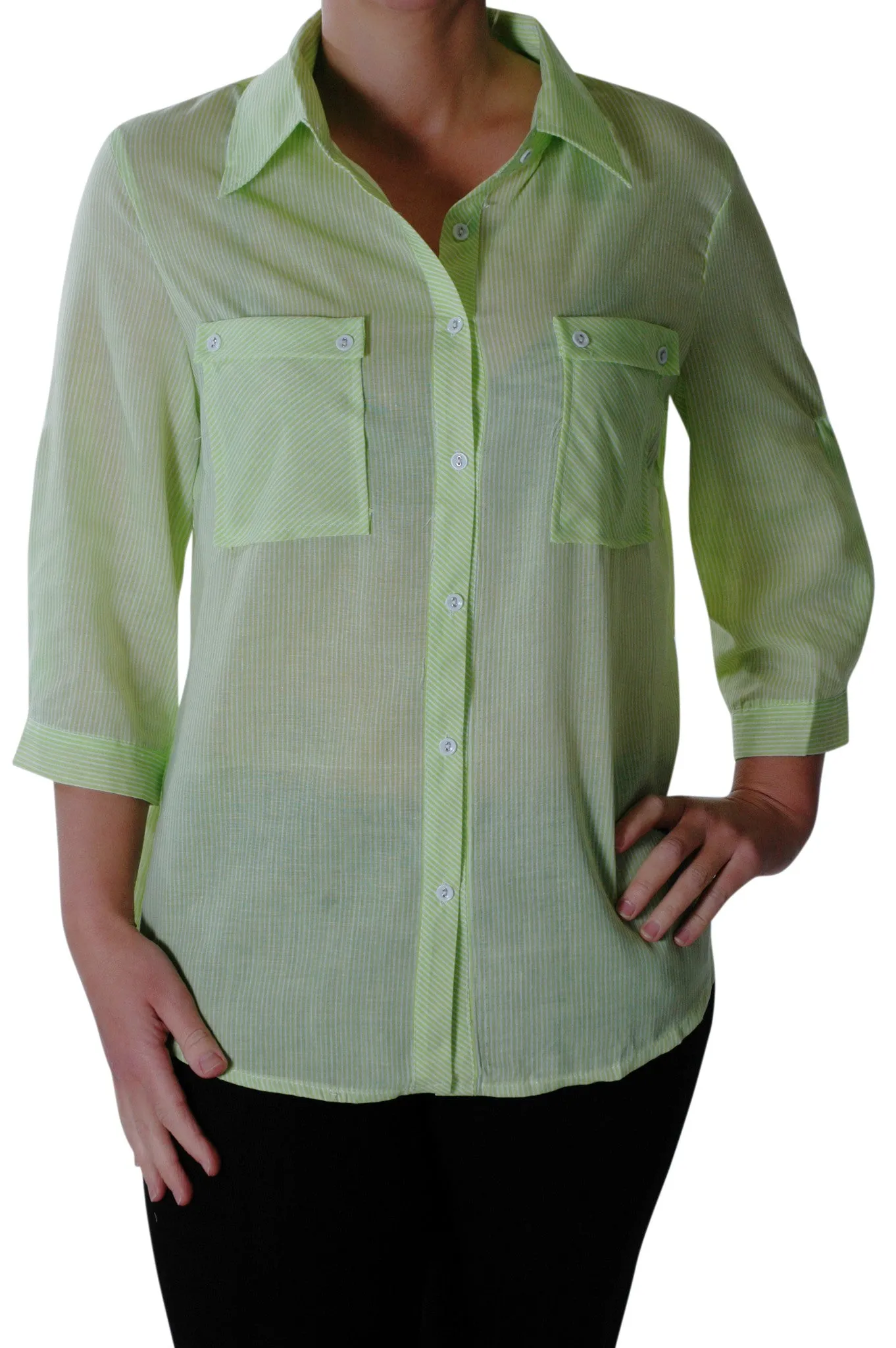 Striped Sleeve Plus Size Blouse