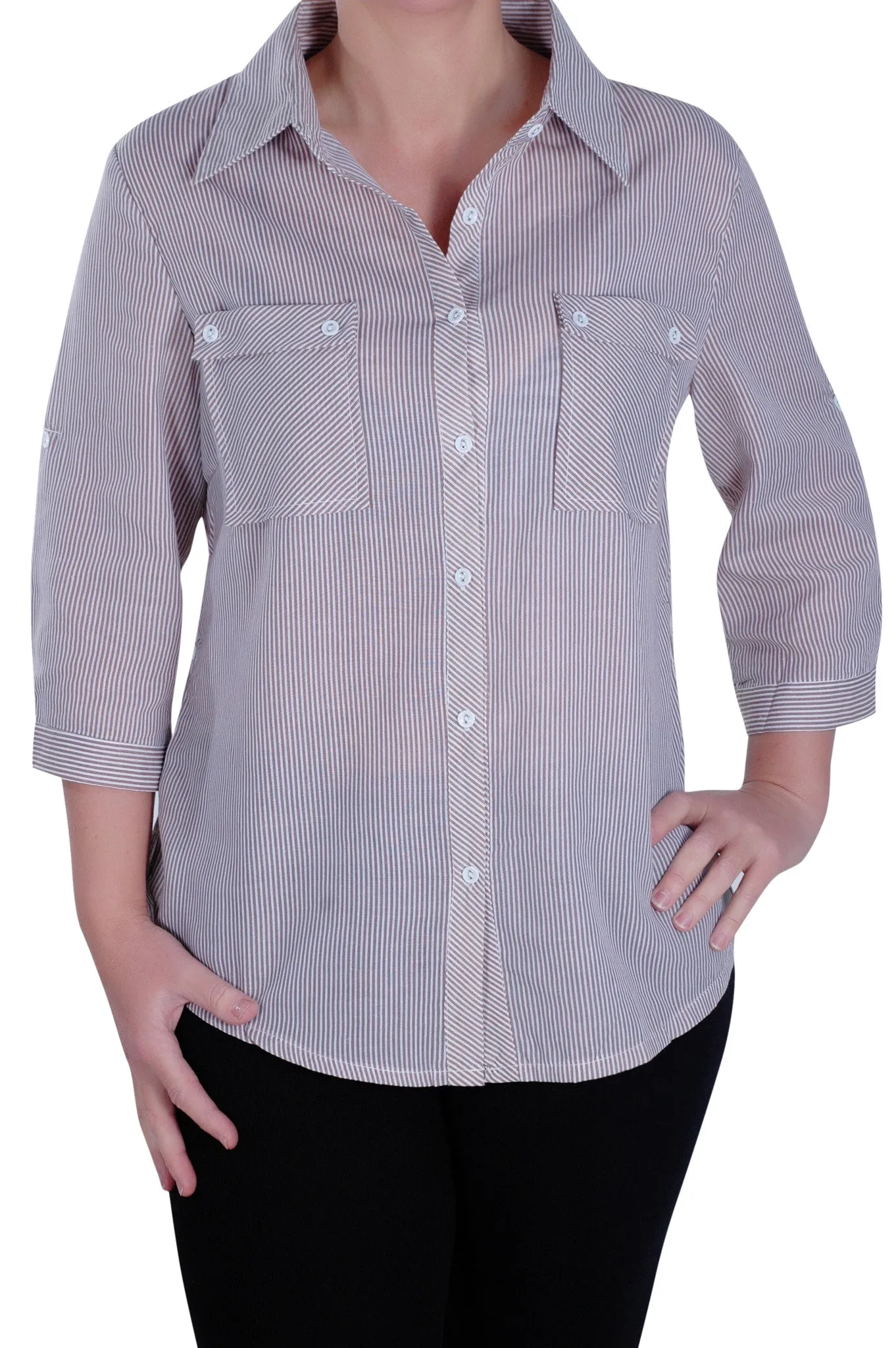 Striped Sleeve Plus Size Blouse