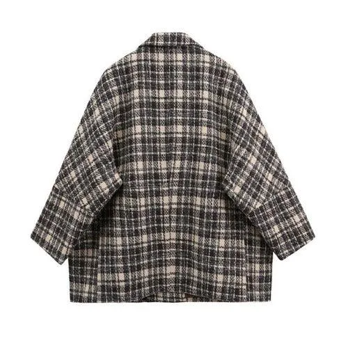 Wenkouban-Winter outfits Christmas Retro Plaid Single Breasted Blazer