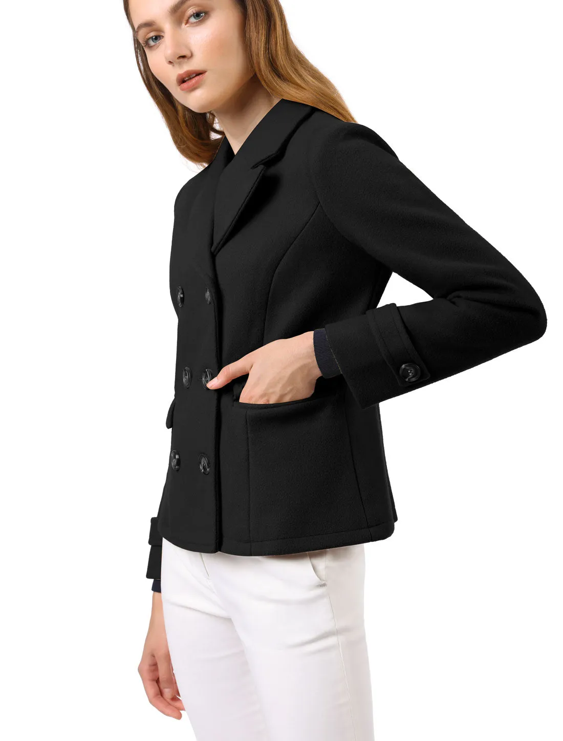 Winter Notched Lapel Double Breasted Short Pea Coat