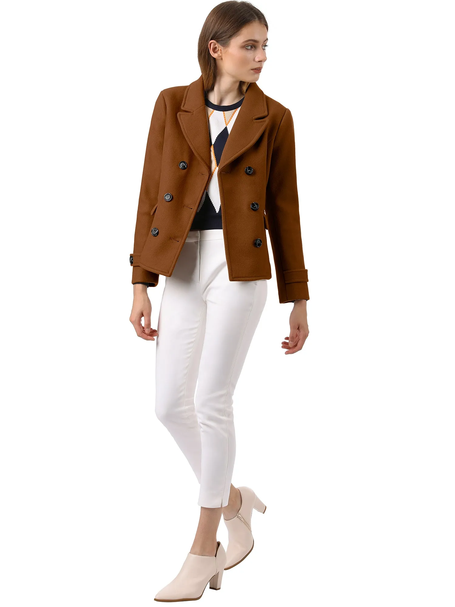 Winter Notched Lapel Double Breasted Short Pea Coat
