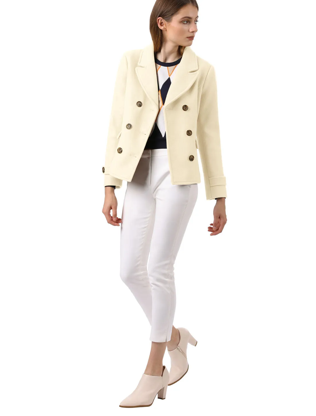 Winter Notched Lapel Double Breasted Short Pea Coat