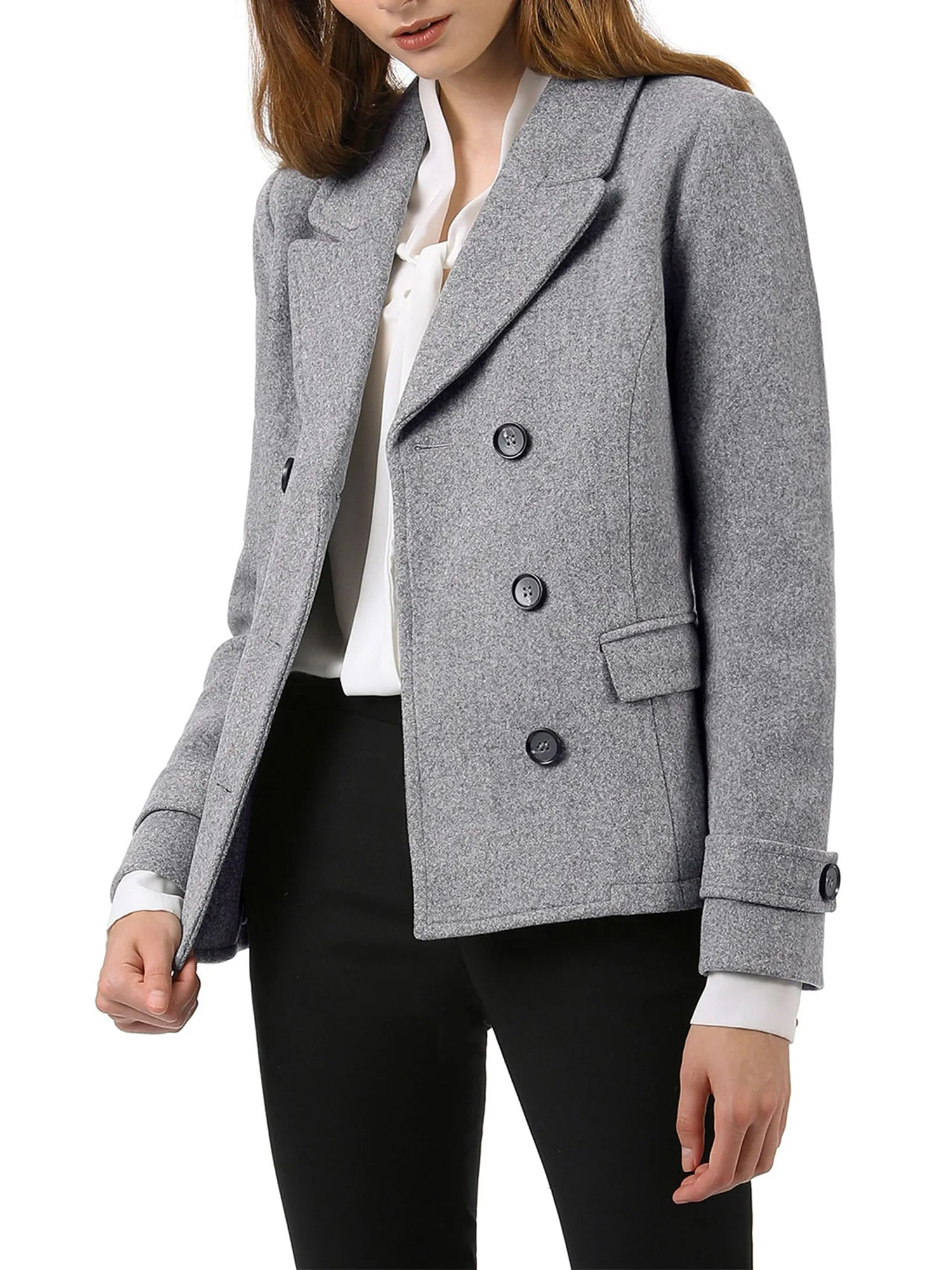 Winter Notched Lapel Double Breasted Short Pea Coat