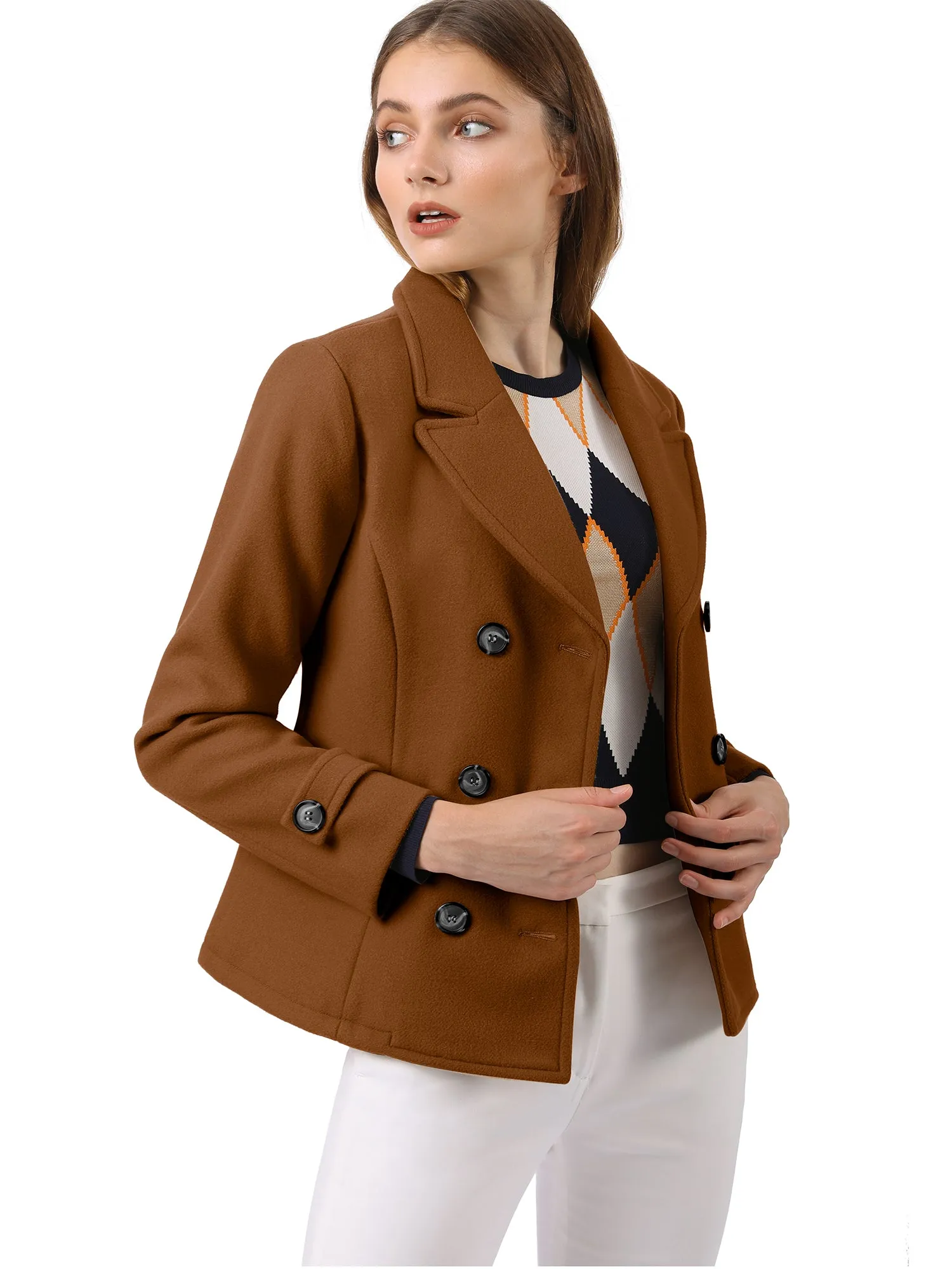 Winter Notched Lapel Double Breasted Short Pea Coat