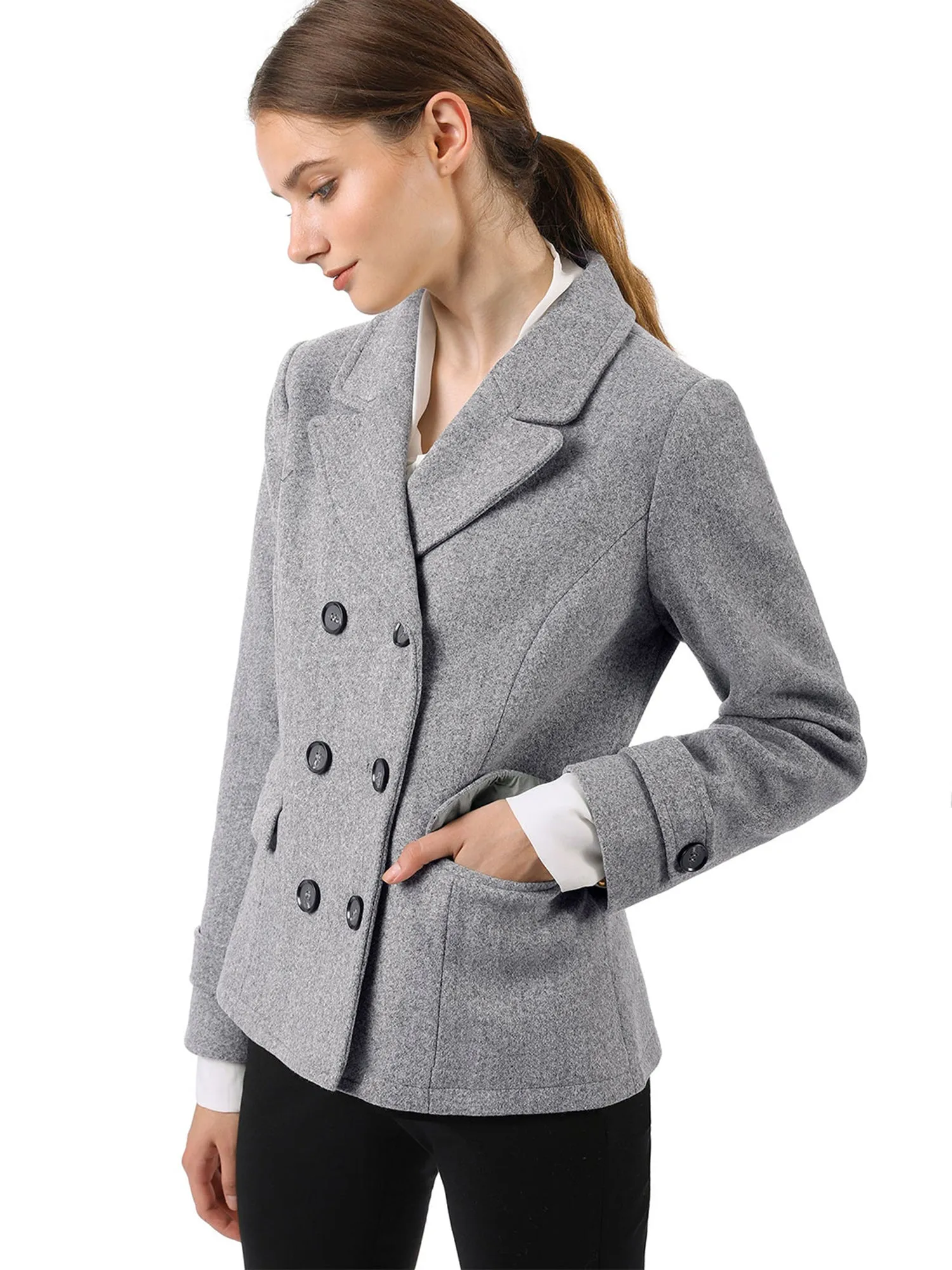 Winter Notched Lapel Double Breasted Short Pea Coat