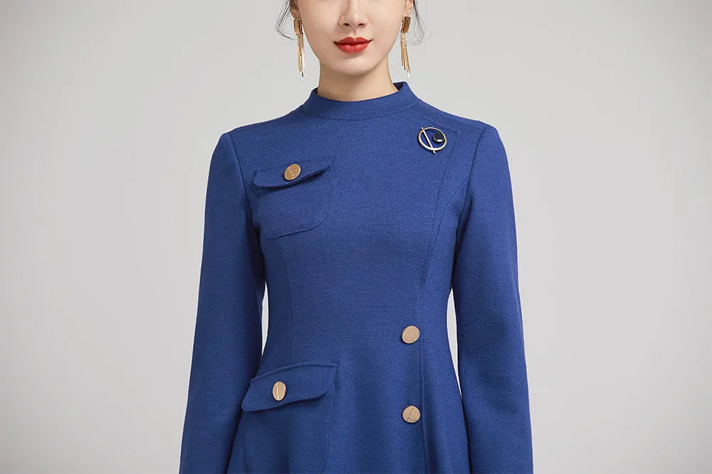 winter short wool dress with pockets and long sleeves 2238