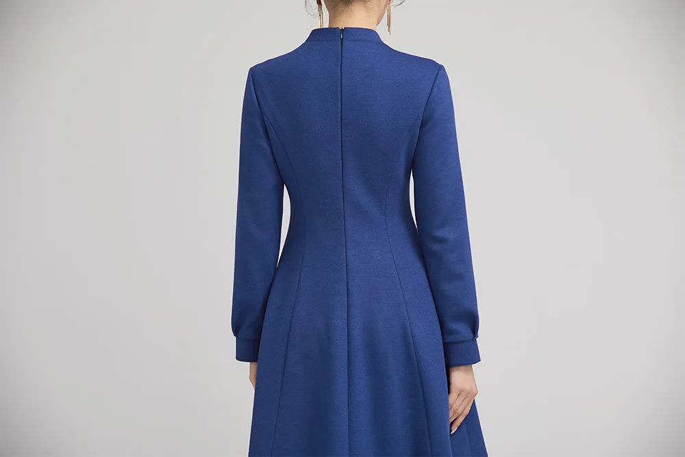 winter short wool dress with pockets and long sleeves 2238