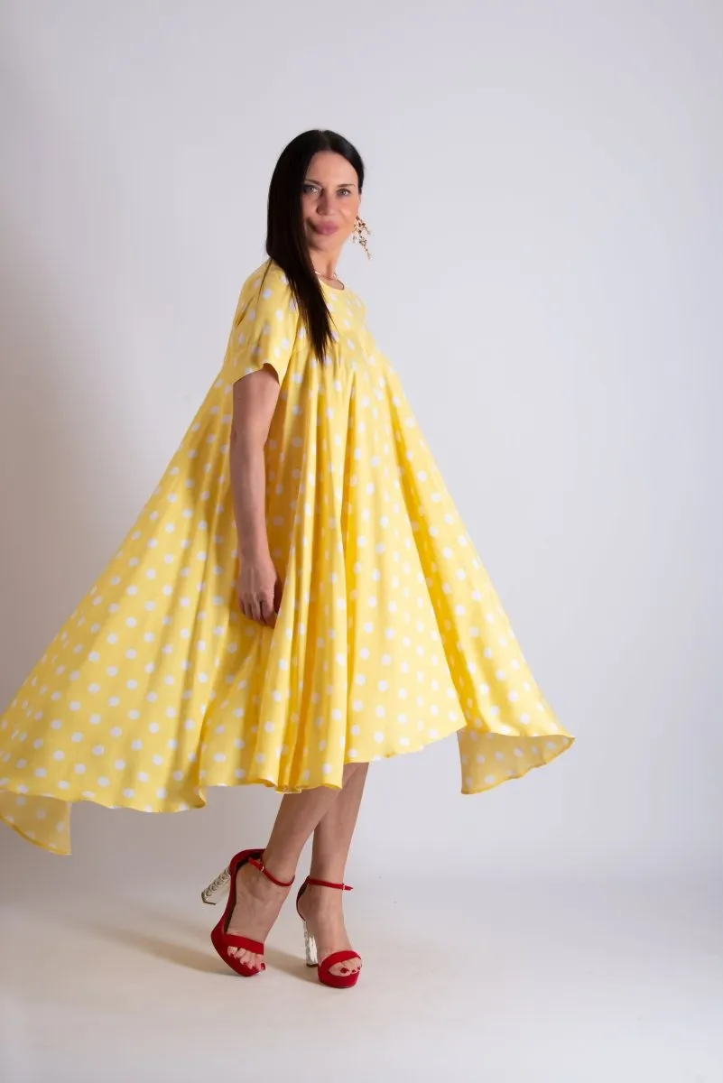 Yellow Polka Dot Maxi Dress KOSARA