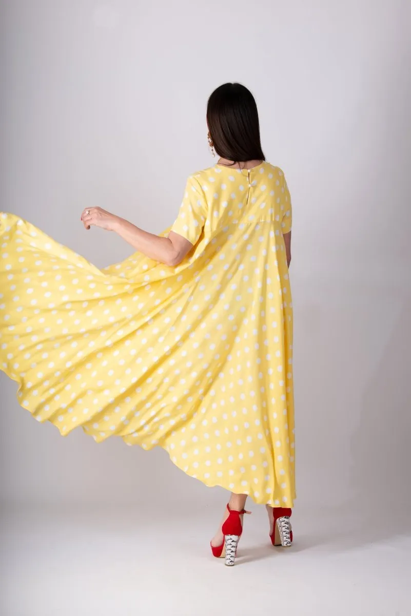 Yellow Polka Dot Maxi Dress KOSARA